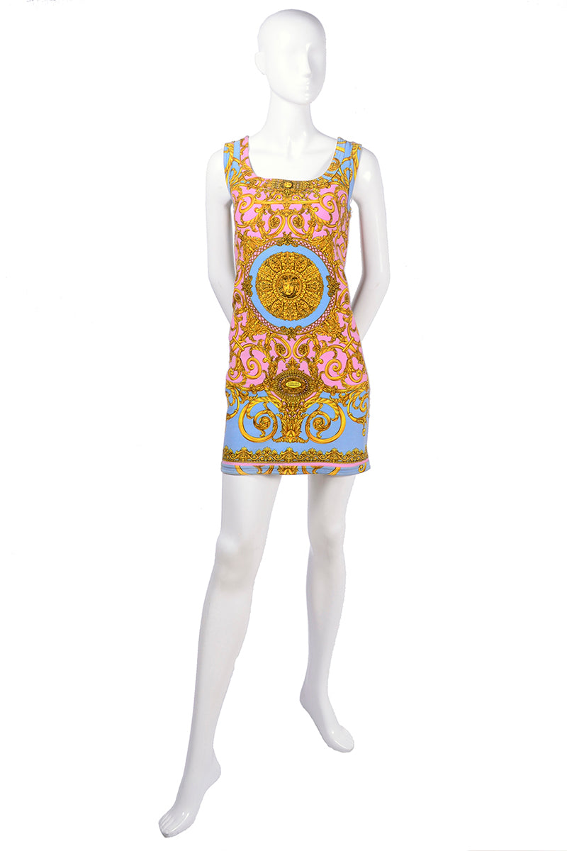 versace pastel dress Versace Jeans Couture Vintage 1992 Pastel Baroque Medusa Print Full Sk Amarcord Vintage Fashion