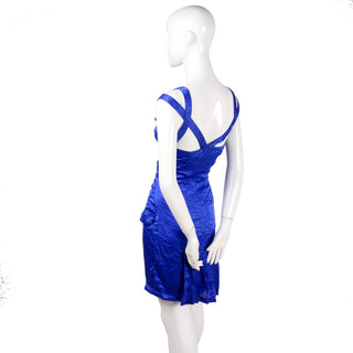 Blue silk vintage Gianni Versace cross strap dress