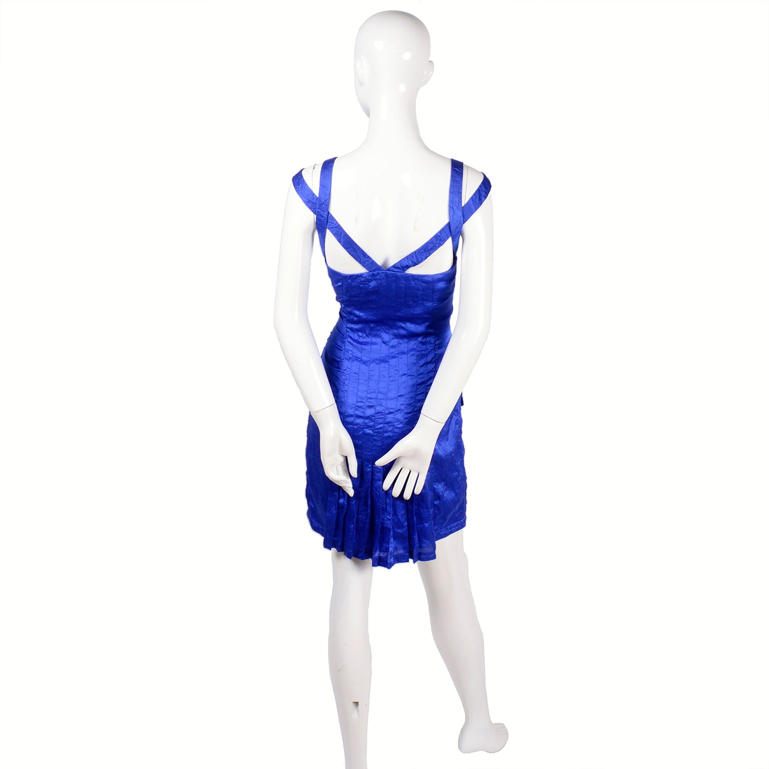 versace blue dress Documented Spring 1994 Gianni Versace Couture Blue Crinkle Silk Dress – Modig