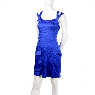 Blue silk pleated vintage Versace blue dress