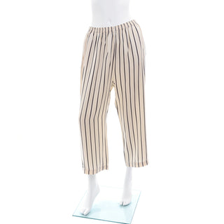 Saks Fifth Avenue Vintage Cream & Black Silk Stripe Pajama Set M/L