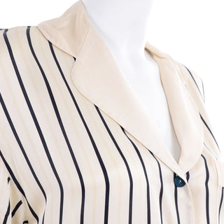 Saks Fifth Avenue Vintage Cream & Black Silk Stripe Pajama Set M/L