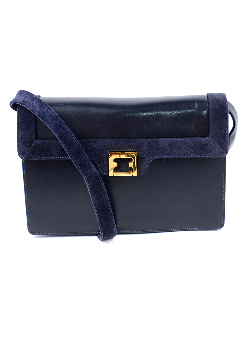 Salvatore Ferragamo Navy Blue Leather Shoulder Bag