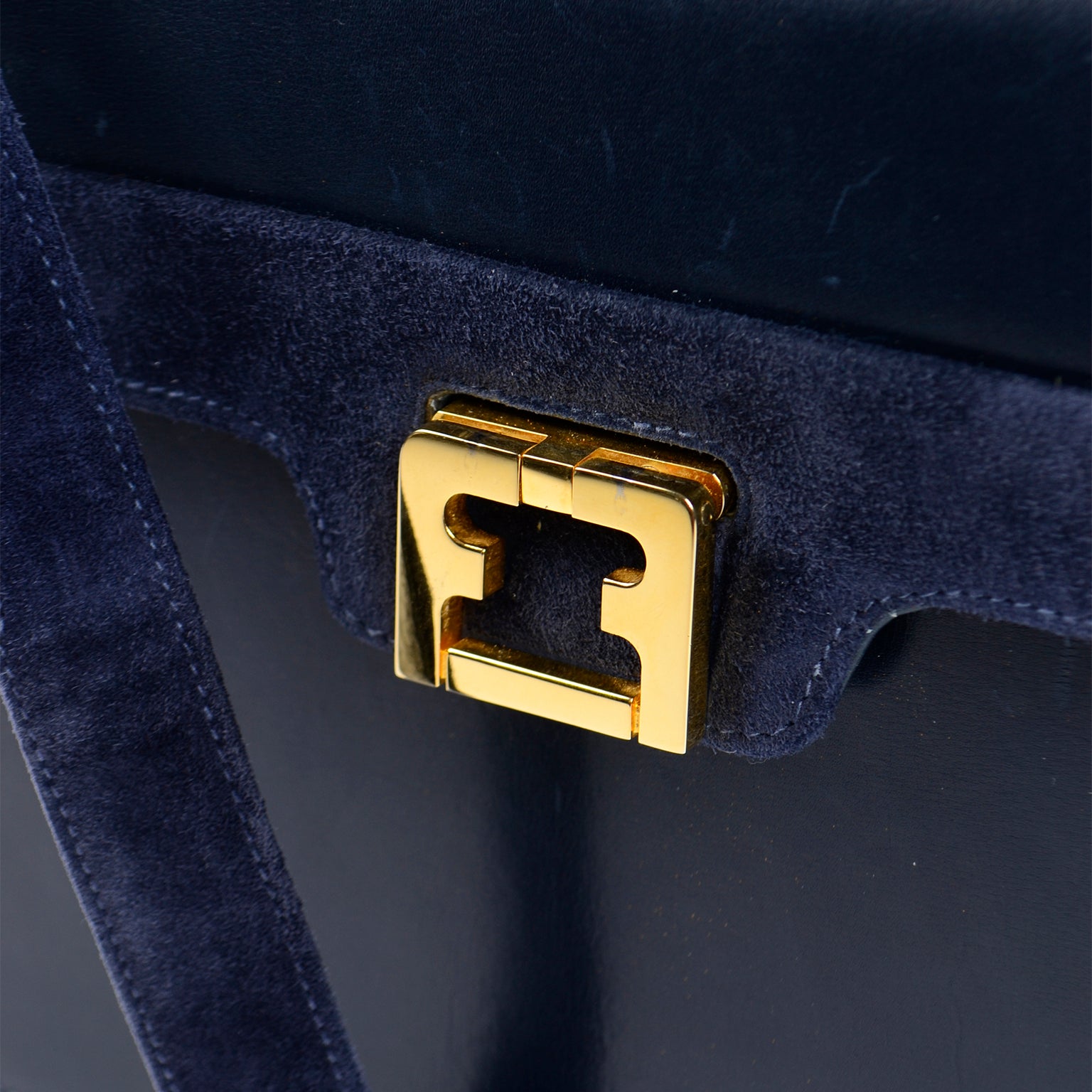 Vintage Fendi 80s Navy Blue Leather Crossbody Purse