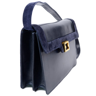 Salvatore Ferragamo Vintage Navy Blue Leather & Suede Shoulder Bag - Modig