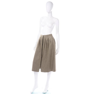 1990s Ferragamo Vintage WOol Pleated Midi Skirt