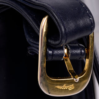 Vintage Salvatore Ferragamo Bag Navy Blue Leather Handbag W Shoulder strap