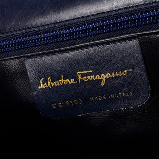 Vintage Salvatore Ferragamo Bag Navy Blue Leather Handbag W Shoulder strap