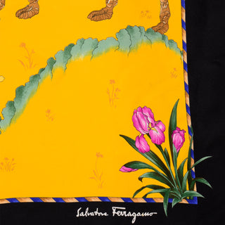 Rare Salvatore Ferragamo Vintage Silk Scarf w Mughal  Scene Princess & Camels Iris