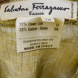 1980s Vintage Ferragamo Gold Linen Tunic Dress Label and Care Tag