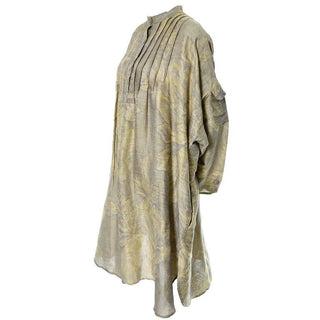 1980s Vintage Ferragamo Linen Taupe Gold Tunic Dress