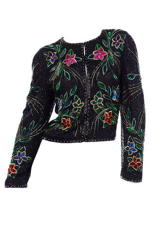 1980s Scala Black Floral Sequin Jacket
