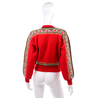 1960s Scandinavian Red Wool Cardigan Sweater Size Medium