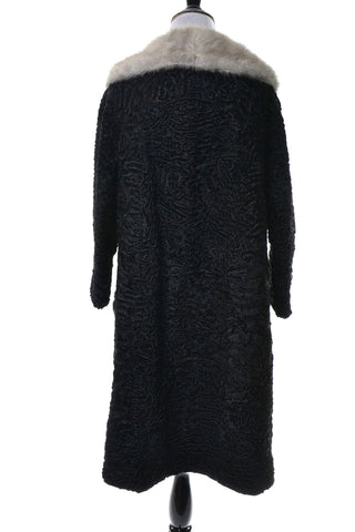 Schiaparelli Vintage Black Persian Curly Lambswool Coat Mink Collar - Dressing Vintage