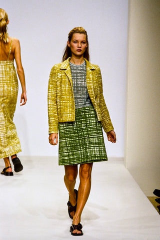 RESERVED // S/S 1996 Prada Milano Chartreuse Yellow Cotton and Linen Tweed Jacket