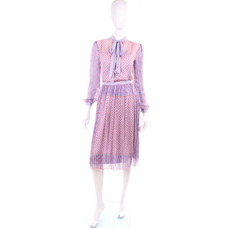 Vintage purple silk blouse and matching skirt