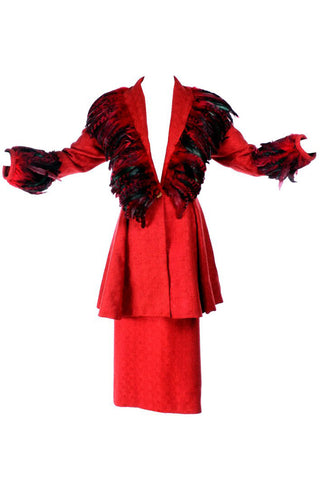 Simon Copeland Red Feather Skirt Suit