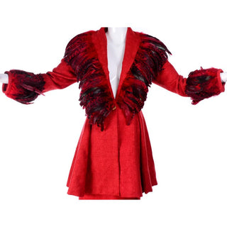 Simon Copeland Bespoke Red Suit w/ Long Skirt & Red Feather Jacket 8