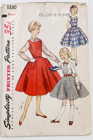 1955 Vintage Simplicity 1330 Girls Sewing Pattern for Jumper Dress Blouse & Skirt