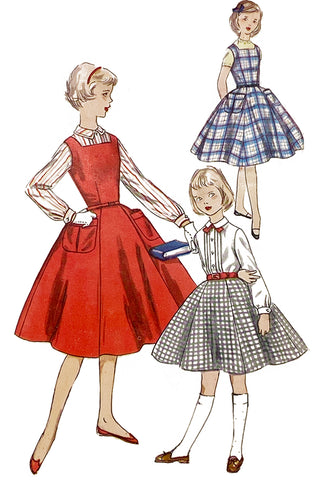 1955 Vintage Simplicity 1330 Girls Sewing Pattern for Jumper Dress Blouse & Skirt