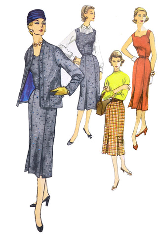 1956 Simplicity 1721 Vintage Sewing Pattern for Dress or Jumper & Skirt