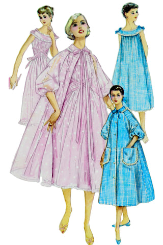 1956 Simplicity 1850 Negligee Pattern w Nightgown Robe & Hostess Coat