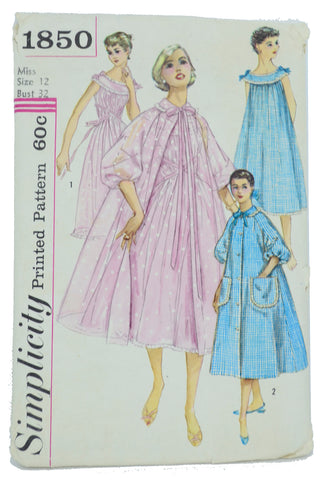 1956 Simplicity 1850 Peignoir Pattern w Nightgown Robe & Hostess Coat