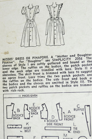 40s 1943 Simplicity 2038 Vintage Pinafore Dress Sewing Pattern