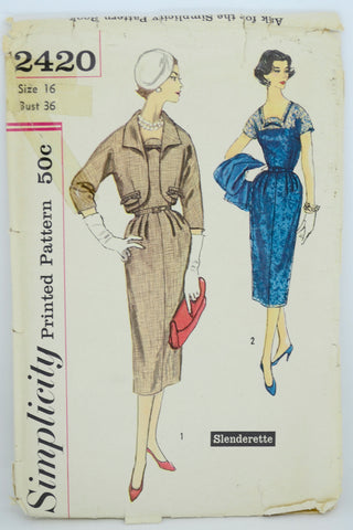 Simplicity 2420 Vintage Dress & Jacket 1950s Pattern