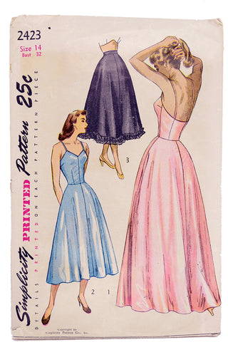 1948 Simplicity 2423 Vintage Slip & Petticoat Sewing Pattern