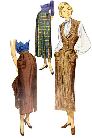 1940s 1949 Vintage Sewing Pattern Simplicity 2943 Skirt & Weskit