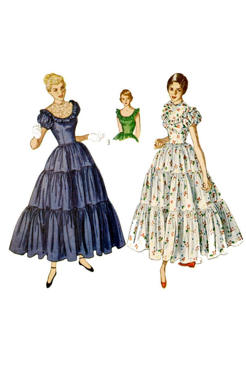 1948 Simplicity 3040 Long Ruffled Tiered Dress Vintage Sewing Pattern ...