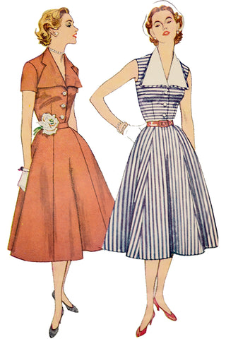 1952 Simplicity 3847 Vintage Dress Sewing Pattern w Detachable Wide Collar