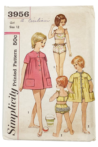 1961 Simplicity 3956 Vintage Child's Swimsuit & Beach Cover Up Pattern Children's