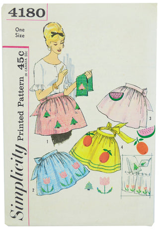 Mid Century 1961 Simplicity 4180 Vintage Embroidered Apron Sewing Pattern