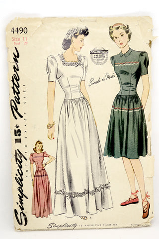 Simplicity 4490 Vintage 1940s Dress sewing pattern
