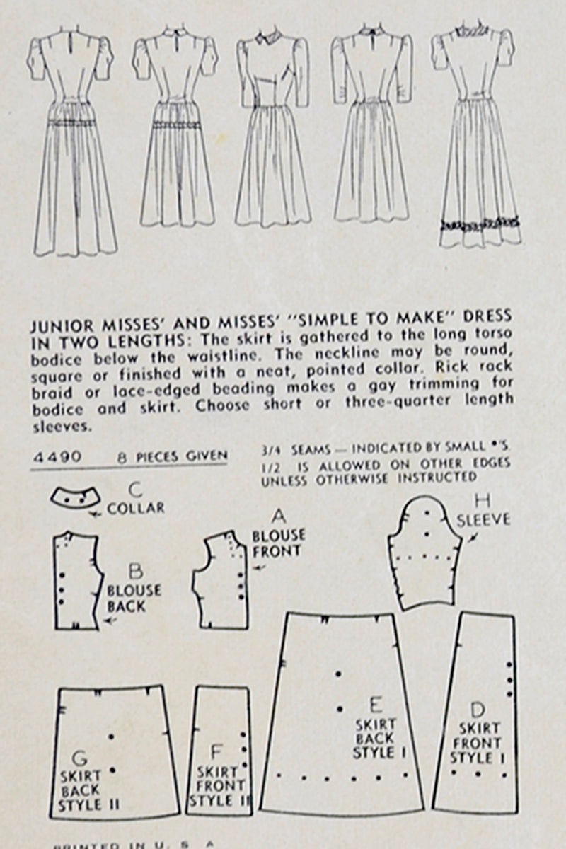 1943 Vintage Day or Evening Dress Sewing Pattern Simplicity 4490 Modig 1943 Vintage Day or Evening Dress Sewing Pattern Simplicity 4490 Modig