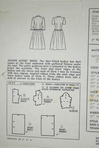 1942 Simplicity 4634 vintage wartime dress pattern