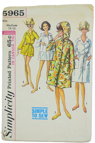 60s Simplicity 5965 Vintage 1965 Swimwear Cover Ups Sewing Pattern