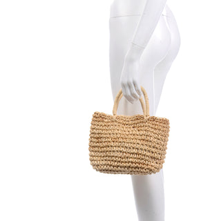 Woven Straw Vintage Mini Handbag w/ Wrapped Top Handles