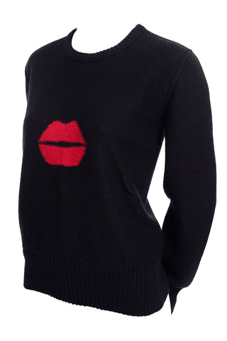 1980s Sonia Rykiel Kiss Vintage Lips Sweater in Black Angora Wool Blend