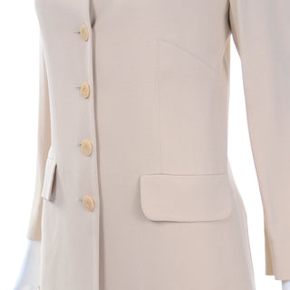 Sonia Rykiel Neutral 3pc Skirt Top and Long Blazer Jacket Suit with pockets