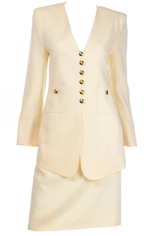 Sonia Rykiel Cream Wool Skirt & Long Line Blazer Jacket Suit