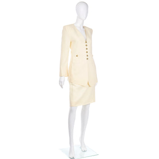 Sonia Rykiel Cream Wool Skirt & Long Line Blazer Jacket Suit 2 piece