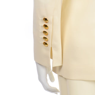 Sonia Rykiel Cream Wool Skirt & Long Line Blazer Jacket Suit Signature SR buttons
