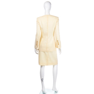 Sonia Rykiel Cream Wool Skirt & Long Line Blazer Jacket Suit Size 8