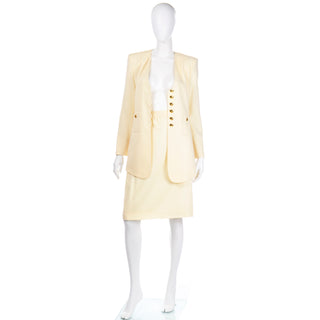 Sonia Rykiel Cream Wool Skirt & Long Line Blazer Jacket Suit France