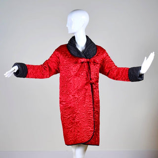 Red quilted vintage reversible coat with a zipped in hood