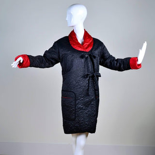 Reversible red and black quilted vintage coat with two front ties