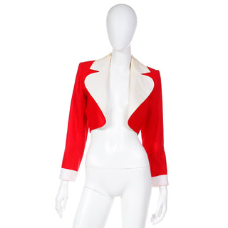 1986 Yves Saint Laurent Red & White LInen Cropped YSL Jacket Documented